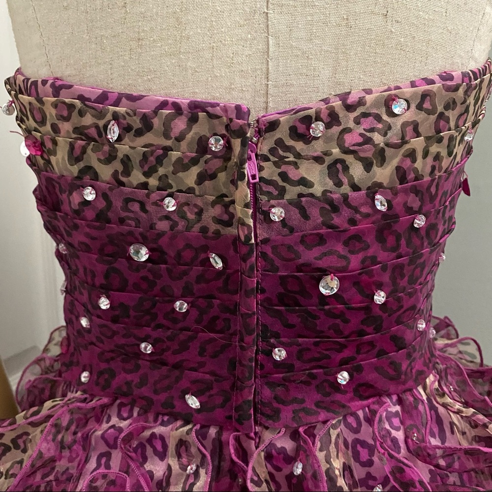 MoriLee Pink Leopard Tulle and Rhinestones Party Dress Size 13 - Picture 11 of 16